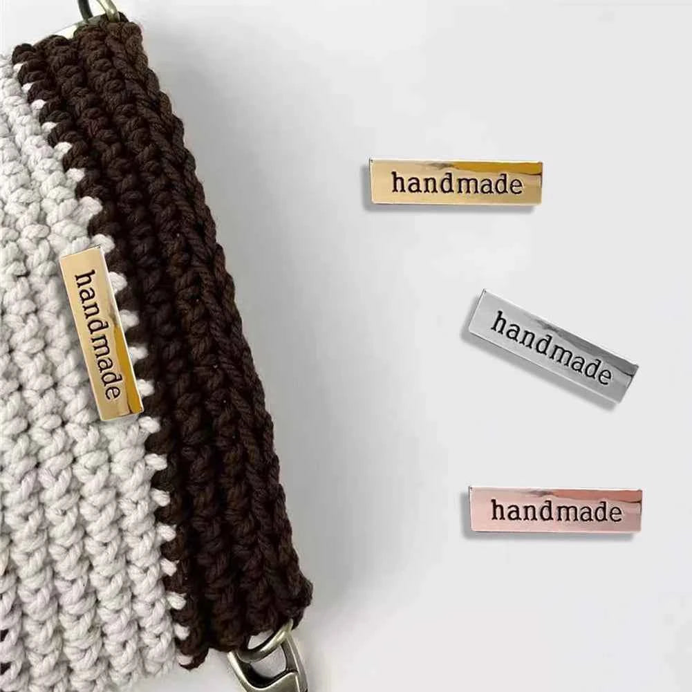 1 Pieces Rectangle Metal Handmade Label Gold - Sara Crochet
