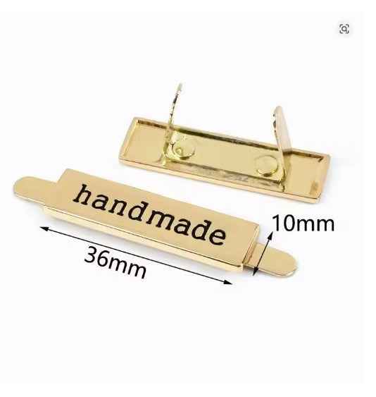 1 Pieces Rectangle Metal Handmade Label Gold - Sara Crochet