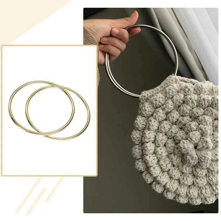 1 Pair Round Metal Bags Handles- Silver - Sara Crochet