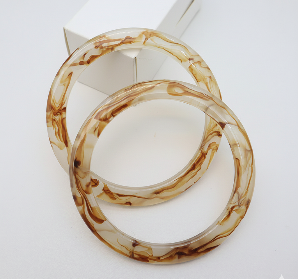 1 Pair Resin Circle Bags Handles- Beige & Brown - Sara Crochet