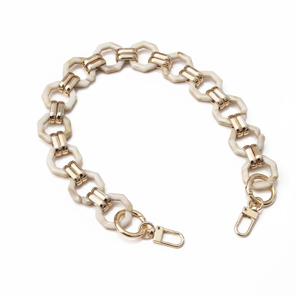 Vintage Octagon Acrylic Chain- Beige & Cream - Sara Crochet