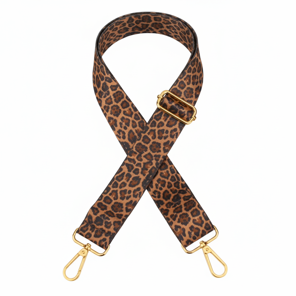 Adjustable Leopard print bag strap- Brown&Black-Gold Hardware - Sara Crochet