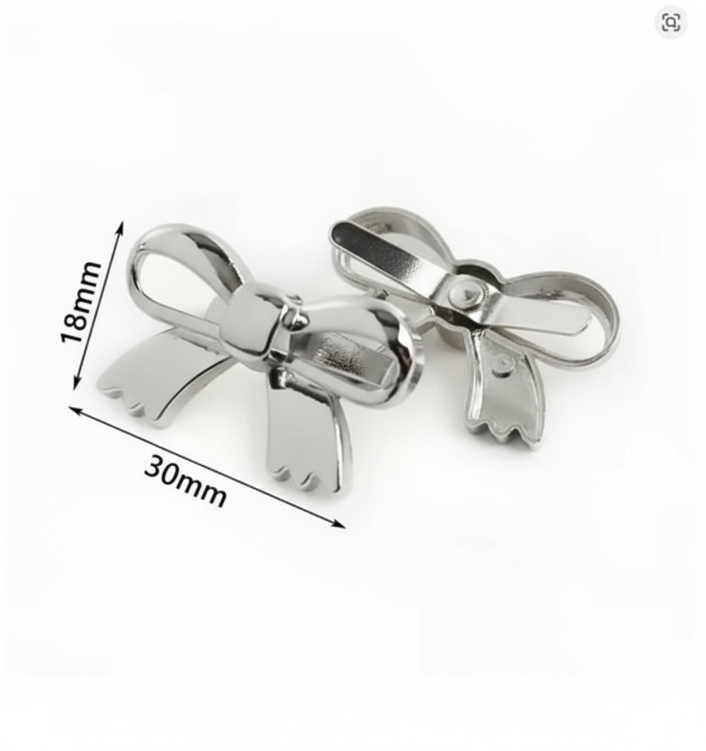 1 Pair Bowknot Metal Buckle- Silver - Sara Crochet