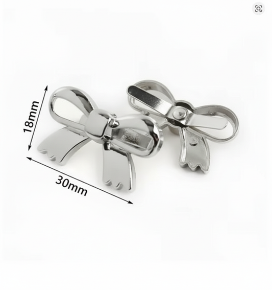 1 Pair Bowknot Metal Buckle- Silver - Sara Crochet