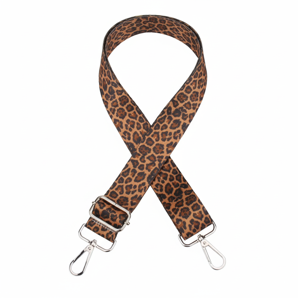 Adjustable Leopard print bag strap- Brown&Black-Silver Hardware - Sara Crochet