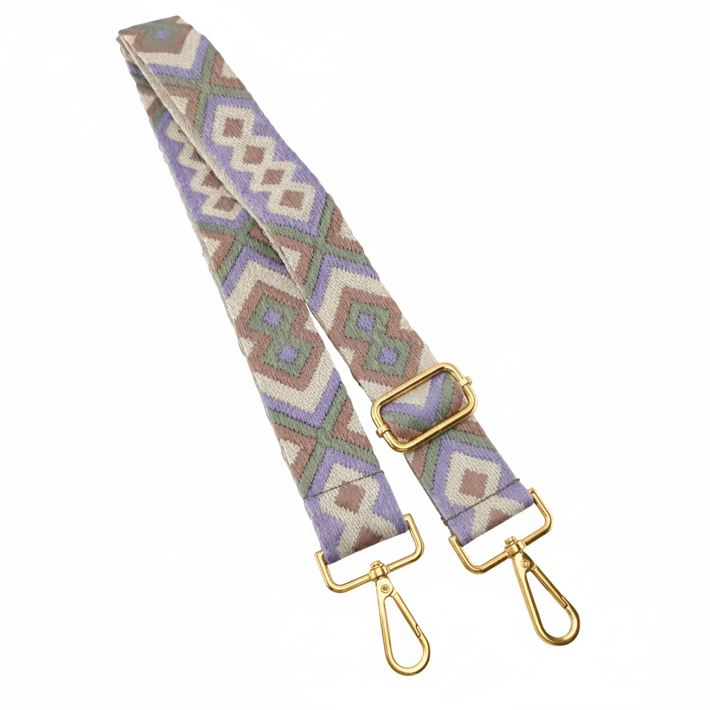 Shoulder Bag Strap Polyester- Purple & Beige - Sara Crochet