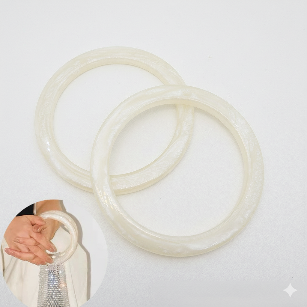 1 Pair Resin Circle Bags Handles- Ivory Pearl - Sara Crochet