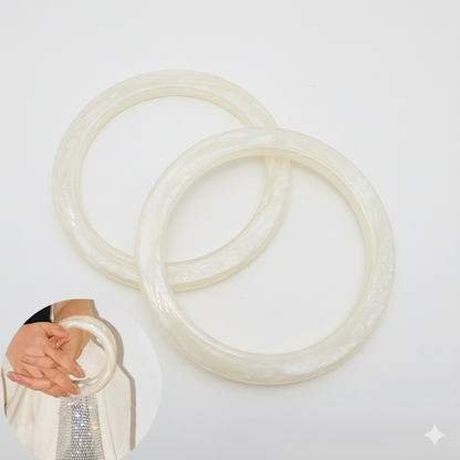 1 Pair Resin Circle Bags Handles- Ivory Pearl - Sara Crochet