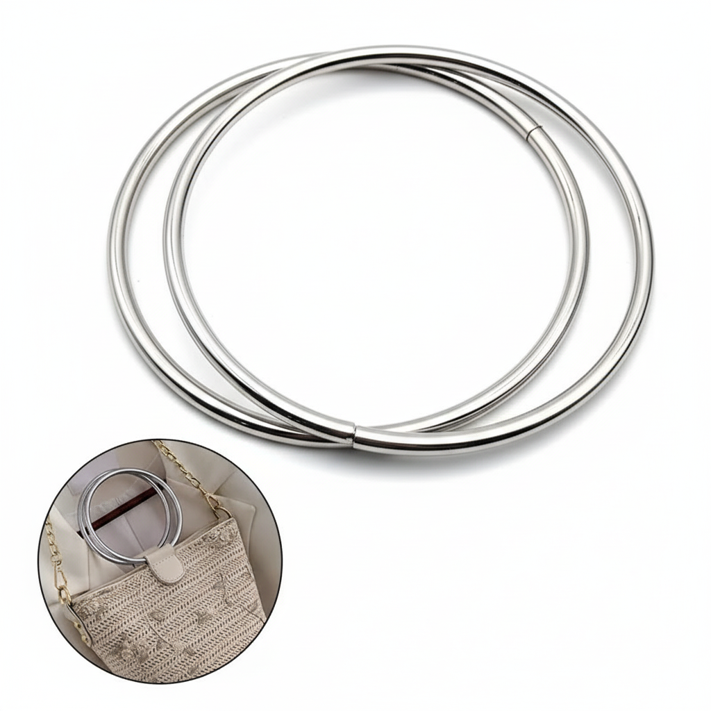 1 Pair Round Metal Bags Handles- Silver - Sara Crochet