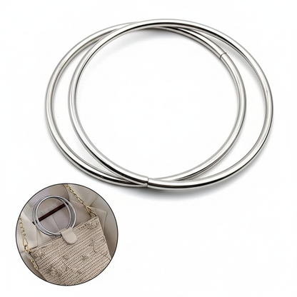 1 Pair Round Metal Bags Handles- Silver - Sara Crochet