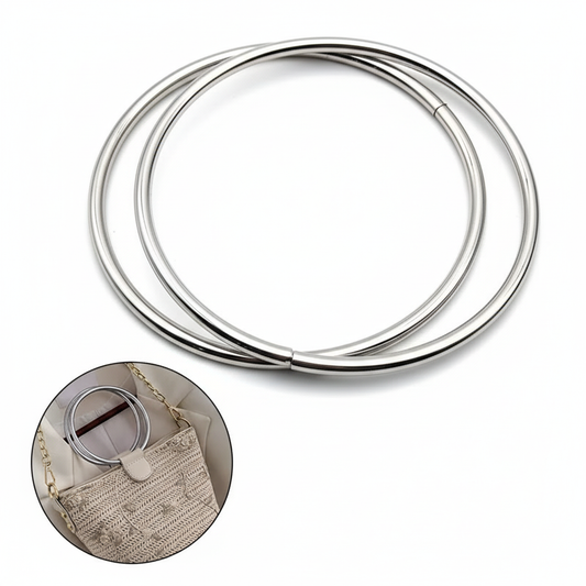 1 Pair Round Metal Bags Handles- Silver - Sara Crochet