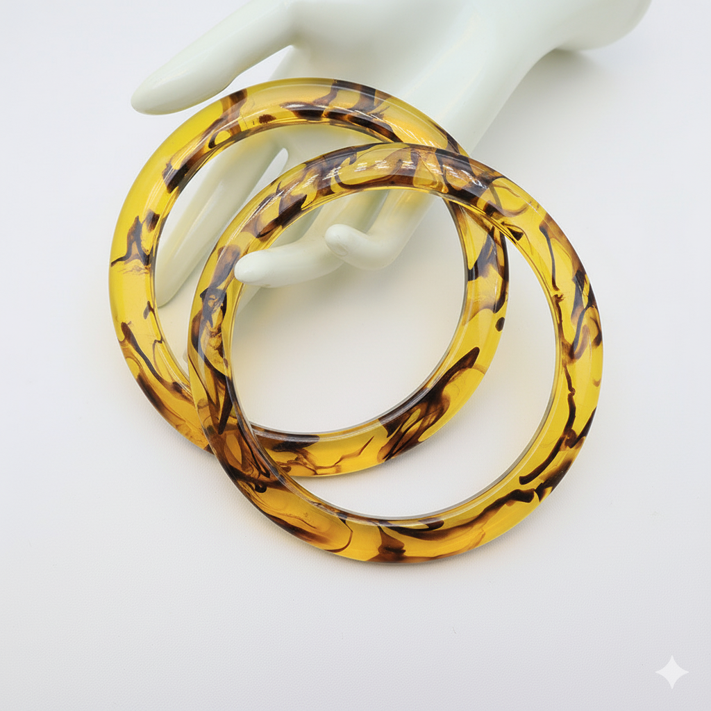 1 Pair Resin Circle Bags Handles- Amber - Sara Crochet