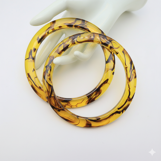 1 Pair Resin Circle Bags Handles- Amber - Sara Crochet