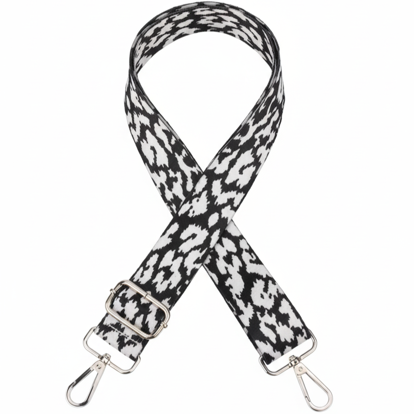 Adjustable Leopard print bag strap- White&Black-Silver Hardware - Sara Crochet