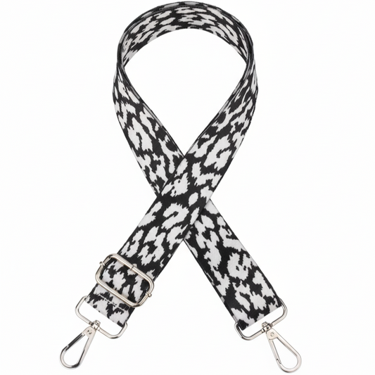 Adjustable Leopard print bag strap- White&Black-Silver Hardware - Sara Crochet