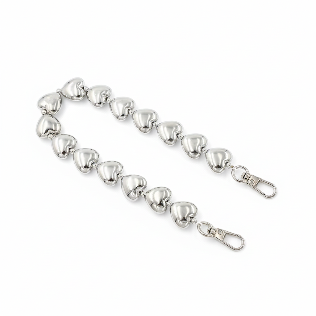 Heart Shape Bag Decoration-Silver- 35cm - Sara Crochet