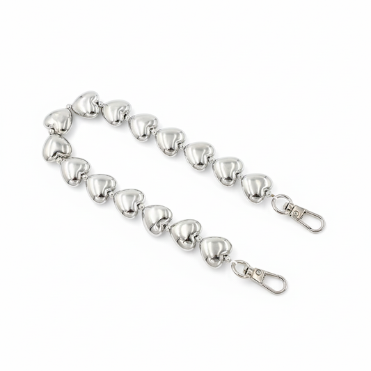 Heart Shape Bag Decoration-Silver- 35cm - Sara Crochet