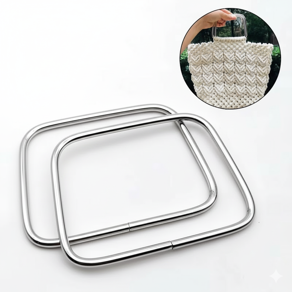 1 Pair Rectangle Metal Bags Handles- Silver - Sara Crochet