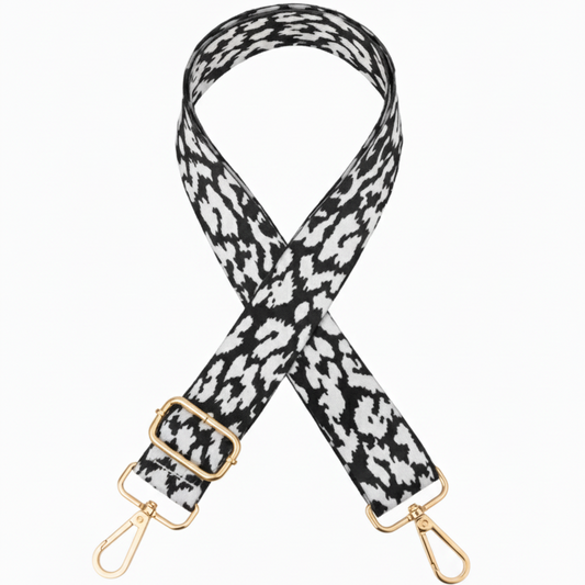 Adjustable Leopard print bag strap- White&Black-Gold Hardware - Sara Crochet