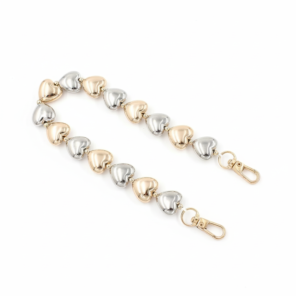 Heart Shape Bag Decoration-Silver & Gold- 35cm - Sara Crochet