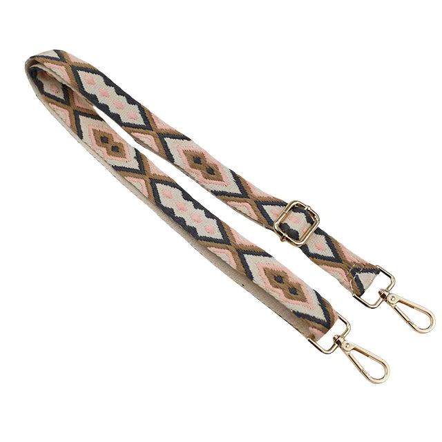 Shoulder Bag Strap Polyester- Pink & Beige - Sara Crochet