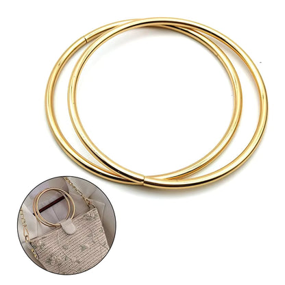 1 Pair Round Metal Bags Handles- Gold - Sara Crochet
