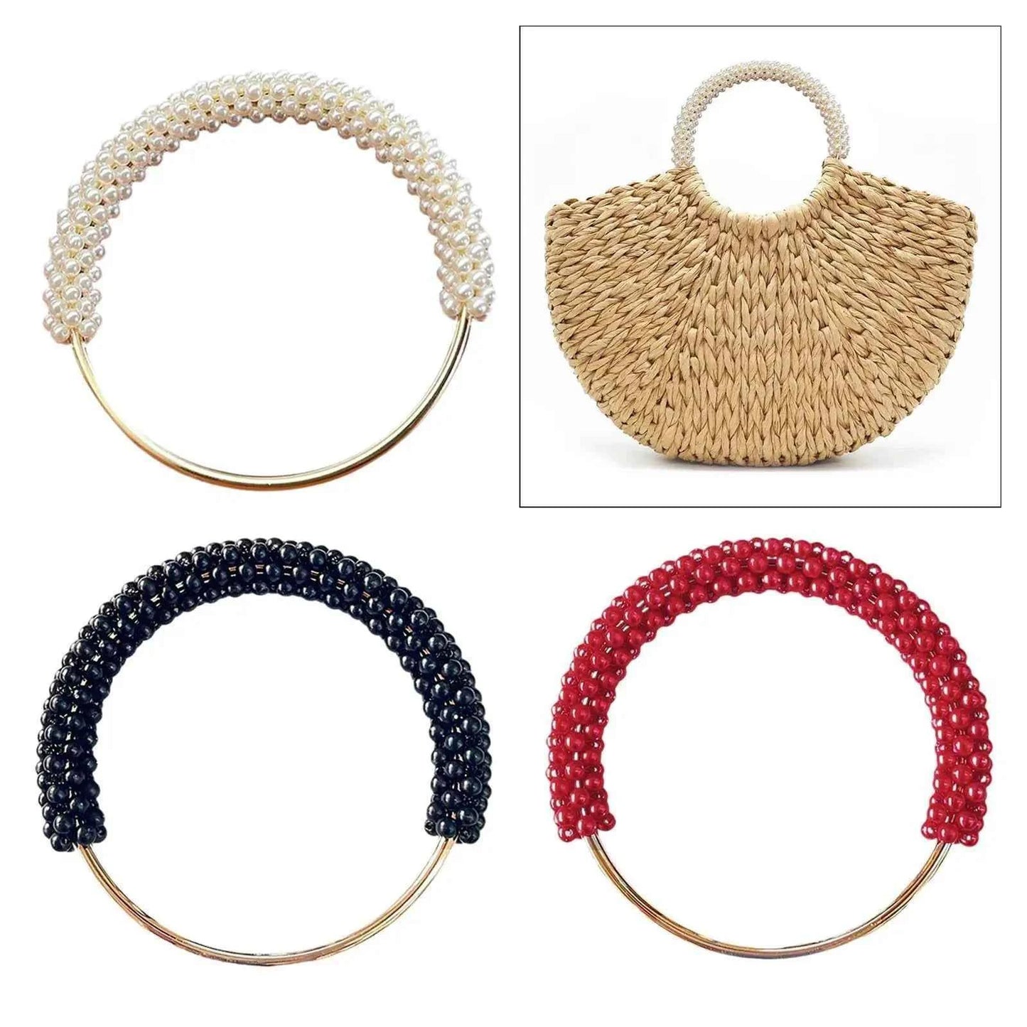 1 Pair White Pearl Round Bag Handle - Sara Crochet