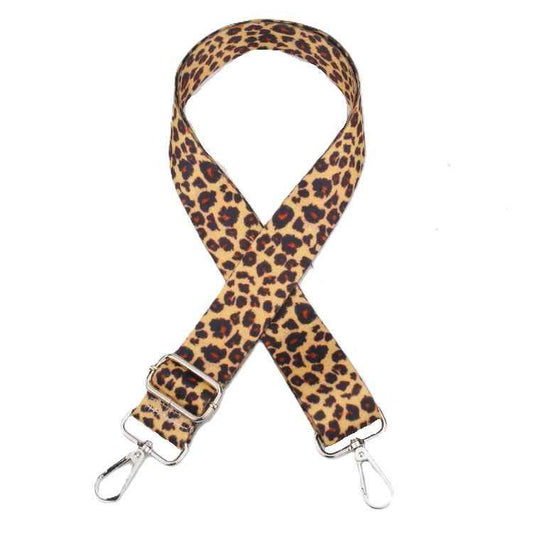 Adjustable Leopard print bag strap- Yellow&Black-Silver Hardware - Sara Crochet
