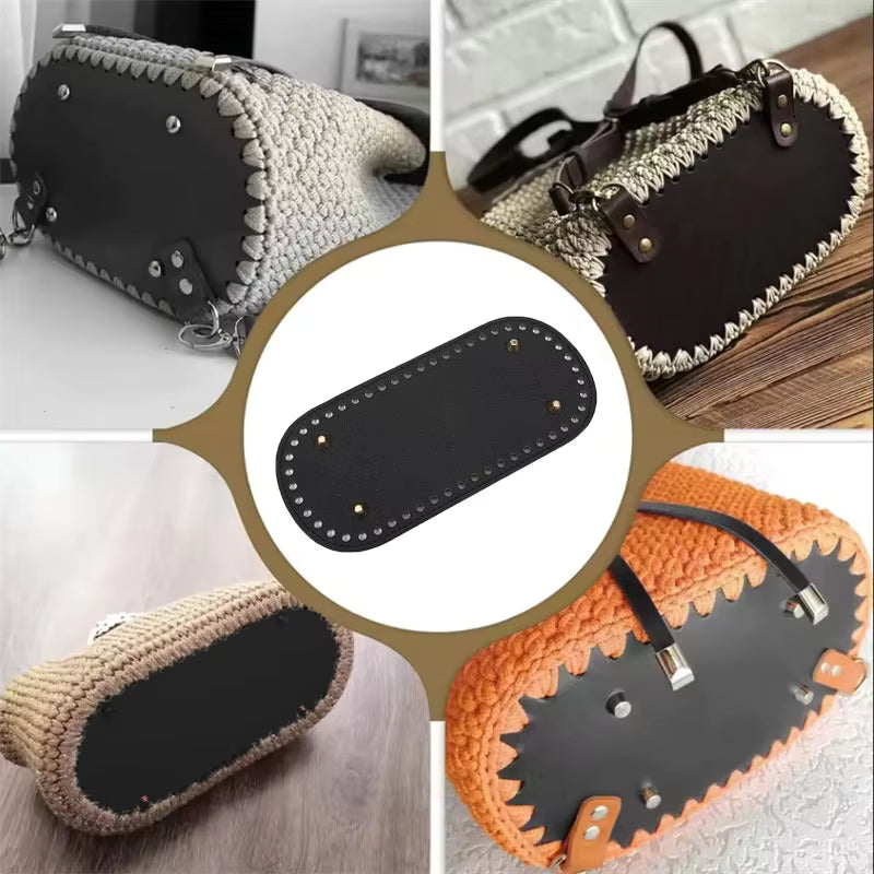 Leather Bag Base-Camel- 22cm x 10cm - Sara Crochet