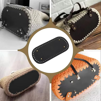 Leather Bag Base-Camel- 22cm x 10cm - Sara Crochet