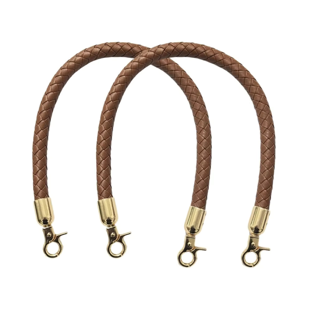 1 Pair Leather Braided Bag Strap 30 cm- Brown - Sara Crochet