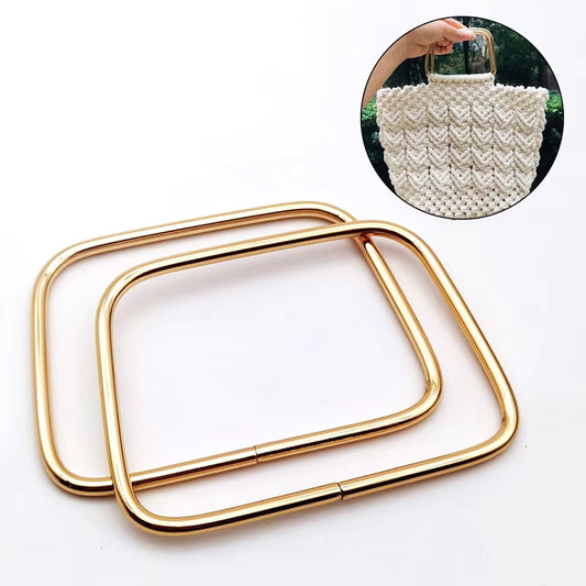 1 Pair Rectangle Metal Bags Handles- Gold - Sara Crochet