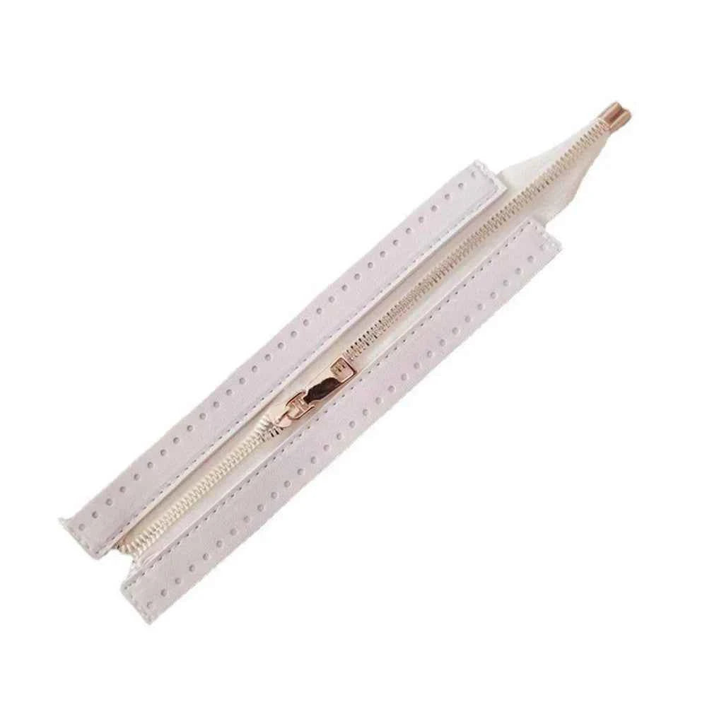 Leather Zipper For Woven Bag- Cream - 24 cm - Sara Crochet