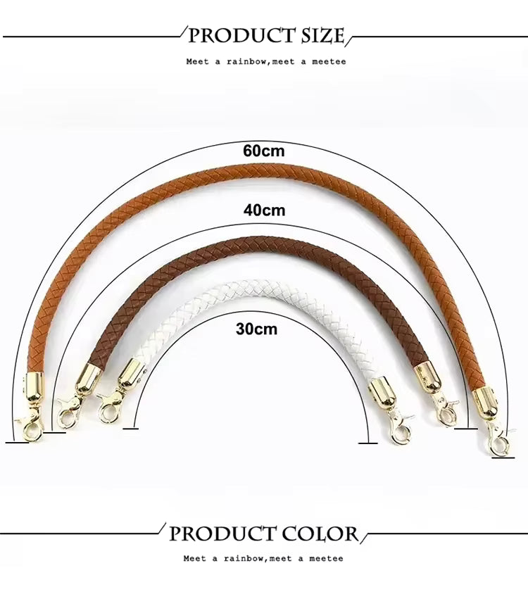 1 Pair Leather Braided Bag Strap 30 cm- Brown - Sara Crochet
