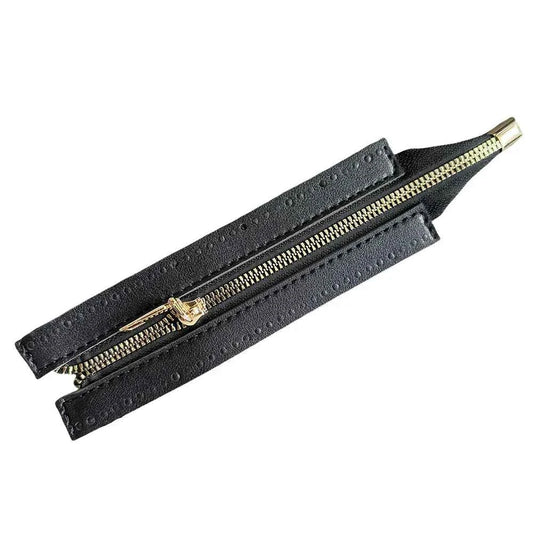 Leather Zipper For Woven Bag- Black - 18 cm - Sara Crochet