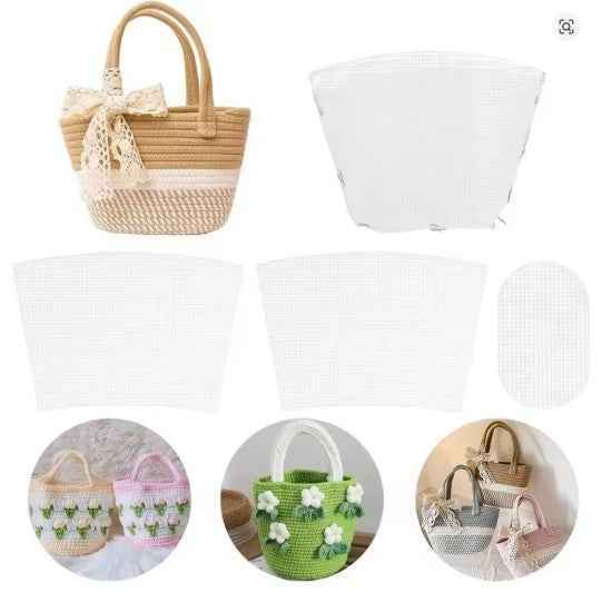 Set Black Plastic Mesh Canvas Bag - Sara Crochet