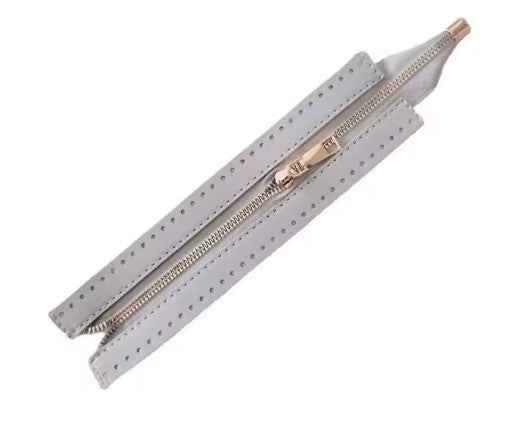 Leather Zipper For Woven Bag- Gray - 18 cm - Sara Crochet