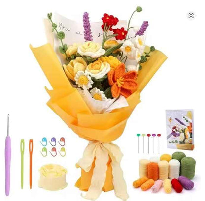 Flower Bouquet Crochet Kit- Yellow - Sara Crochet