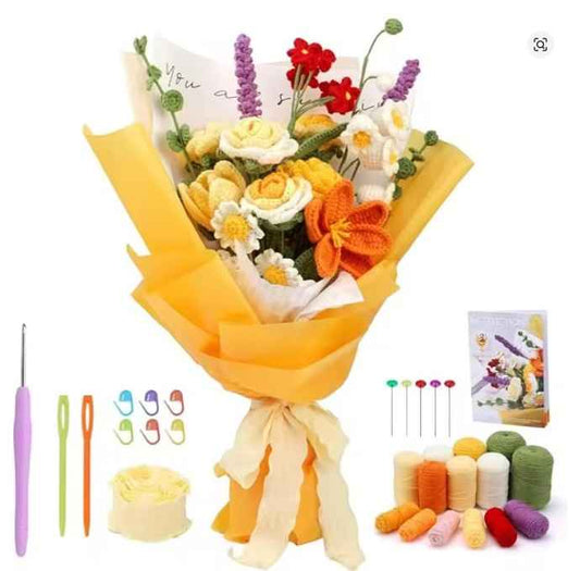 Flower Bouquet Crochet Kit- Yellow - Sara Crochet