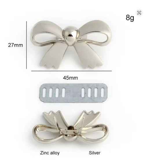 1 Pair Bowknot Metal Buckle- Silver - Sara Crochet