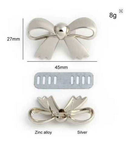 1 Pair Bowknot Metal Buckle- Silver - Sara Crochet