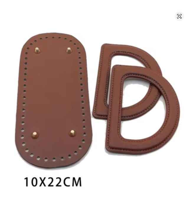 3Pcs/set Leather Bag Base & Handles- Brown - Sara Crochet