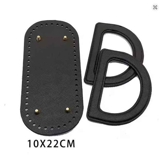 3Pcs/set Leather Bag Base & Handles- Black - Sara Crochet