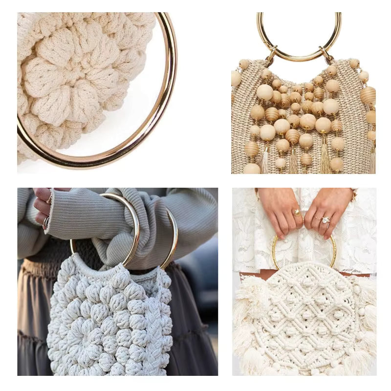 1 Pair Round Metal Bags Handles- Silver - Sara Crochet