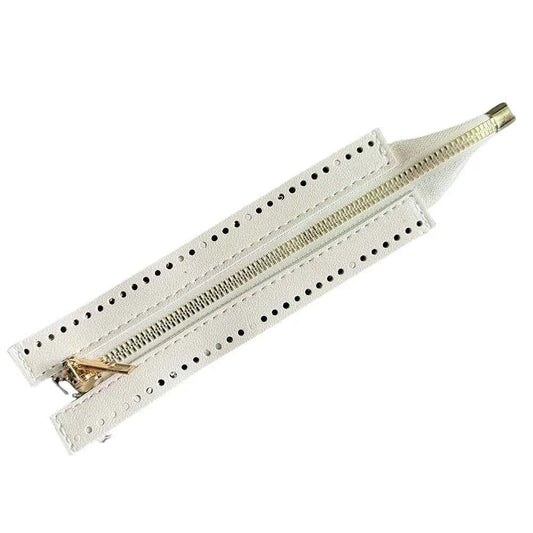 Leather Zipper For Woven Bag- Cream - 18 cm - Sara Crochet