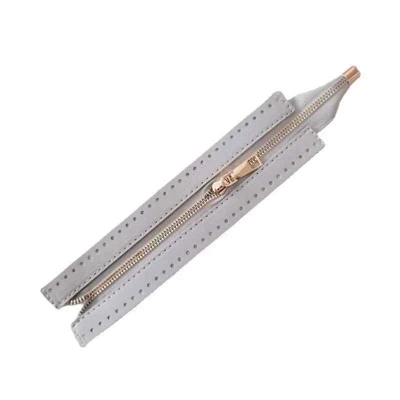 Leather Zipper For Woven Bag- Gray - 24 cm - Sara Crochet