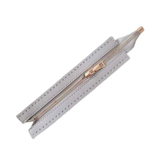 Leather Zipper For Woven Bag- Gray - 24 cm - Sara Crochet