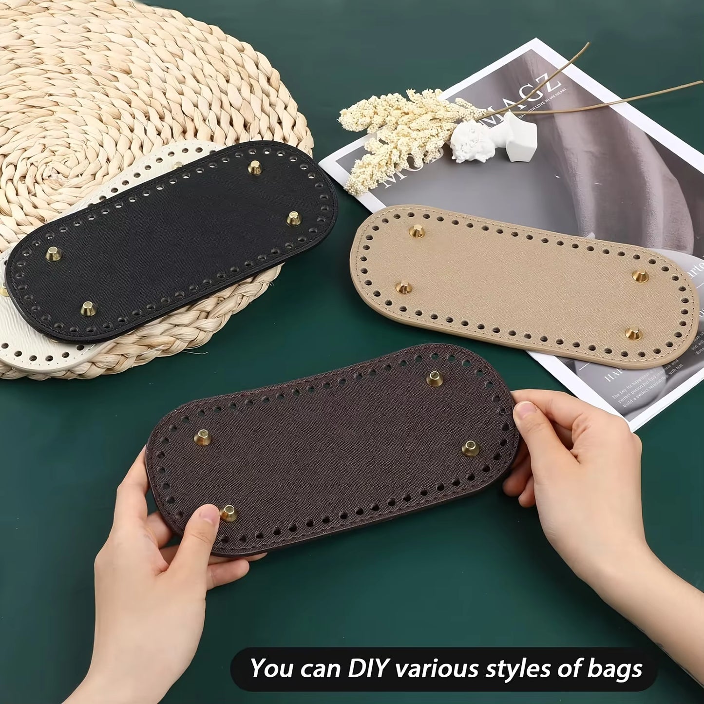 Leather Bag Base-Camel- 22cm x 10cm - Sara Crochet