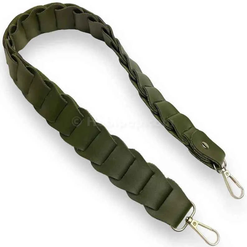 Leather Bag Handle- Olive - Sara Crochet