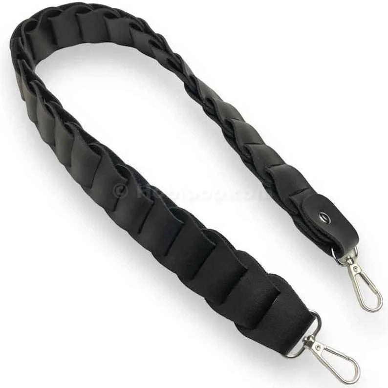 Leather Bag Handle- Black - Sara Crochet